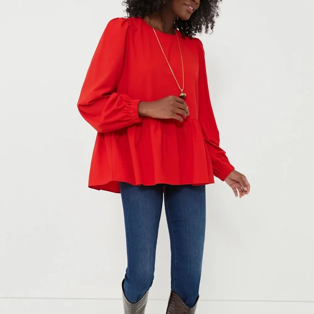 Red Carlota Peplum Blouse POMANDER PLACE